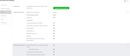 QuickBooks Setup - Customize Account Settings